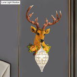 Faceted Crystal Sphere Wall Sconce Light - Black/White 1-Head Lamp With Elk Decor In Grey/Yellow