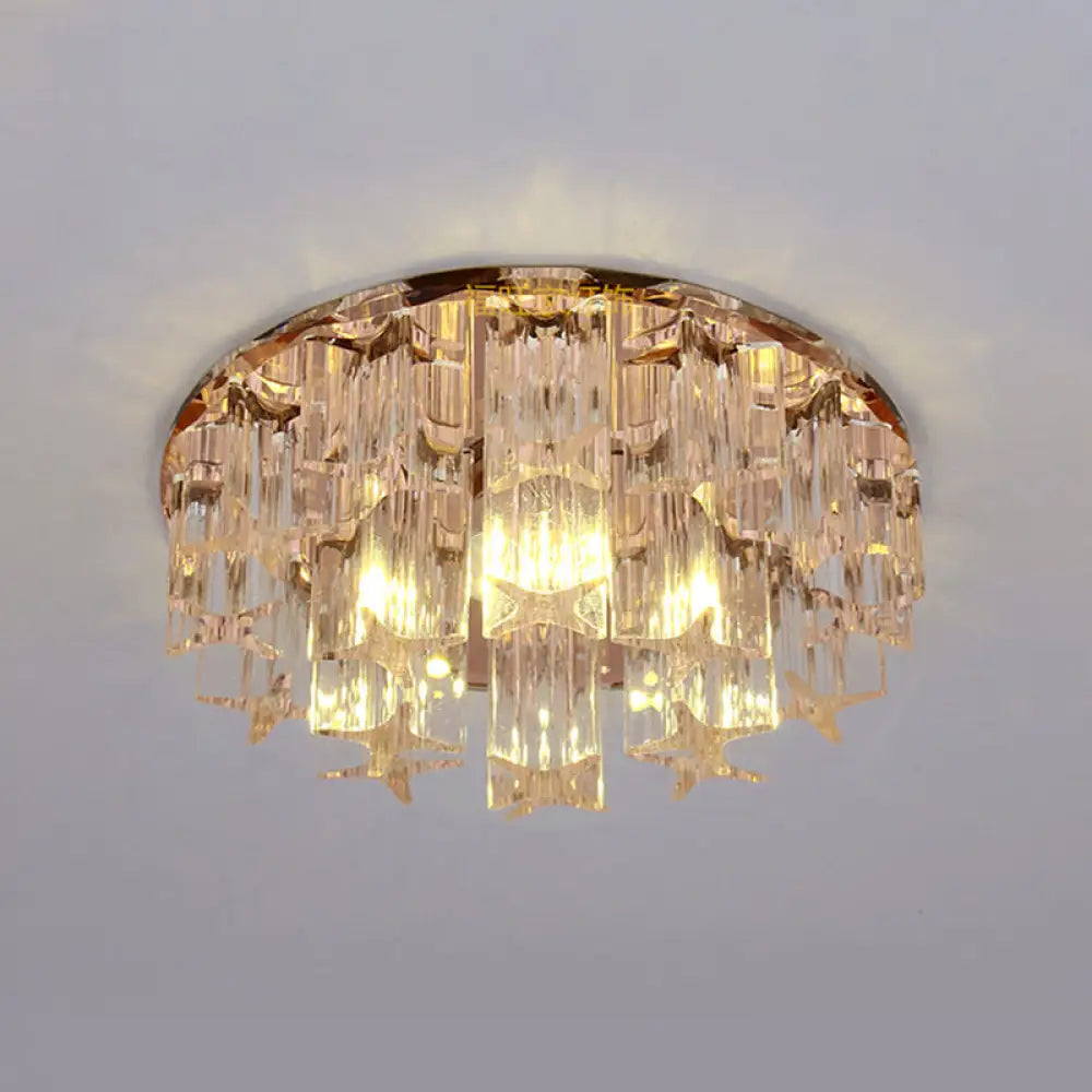 Faceted Crystal Starfish Led Semi Flush Light For Hallways With Warm/White In Rose Gold