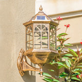 Faceted Glass Solar Wall Sconce With Led Lighting For Outdoor - Black/Brass Traditional Style Brass