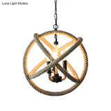 Factory Beige Natural Rope Globe Cage Chandelier Light With 3 Bulbs – Elegant Candle Design