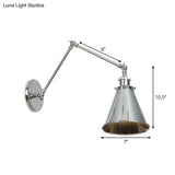 Factory Metal Wall Lamp With Rotatable Arm - Saucer/Cone/Horn Bedside Reading Light Fixture Single