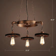 Factory Style Iron Suspension Chandelier With Bronze Finish & Gear Wheel Deco – Bare Bulb