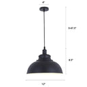 Factory Style Metal Pendant Ceiling Light - Bowl Shade Restaurant Hanging Lamp Black / 12’