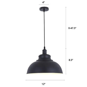 Factory Style Metal Pendant Ceiling Light - Bowl Shade Restaurant Hanging Lamp Black / 12’