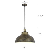 Factory Style Metal Pendant Ceiling Light - Bowl Shade Restaurant Hanging Lamp Bronze / 12’
