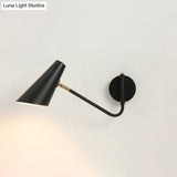 Farm Style Wall Sconce With Metal Shade For Bedroom - Horn Design Black Finish