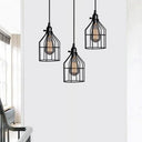 Farmhouse 1-Light Black Iron Cage Pendant Dining Room Lamp / C