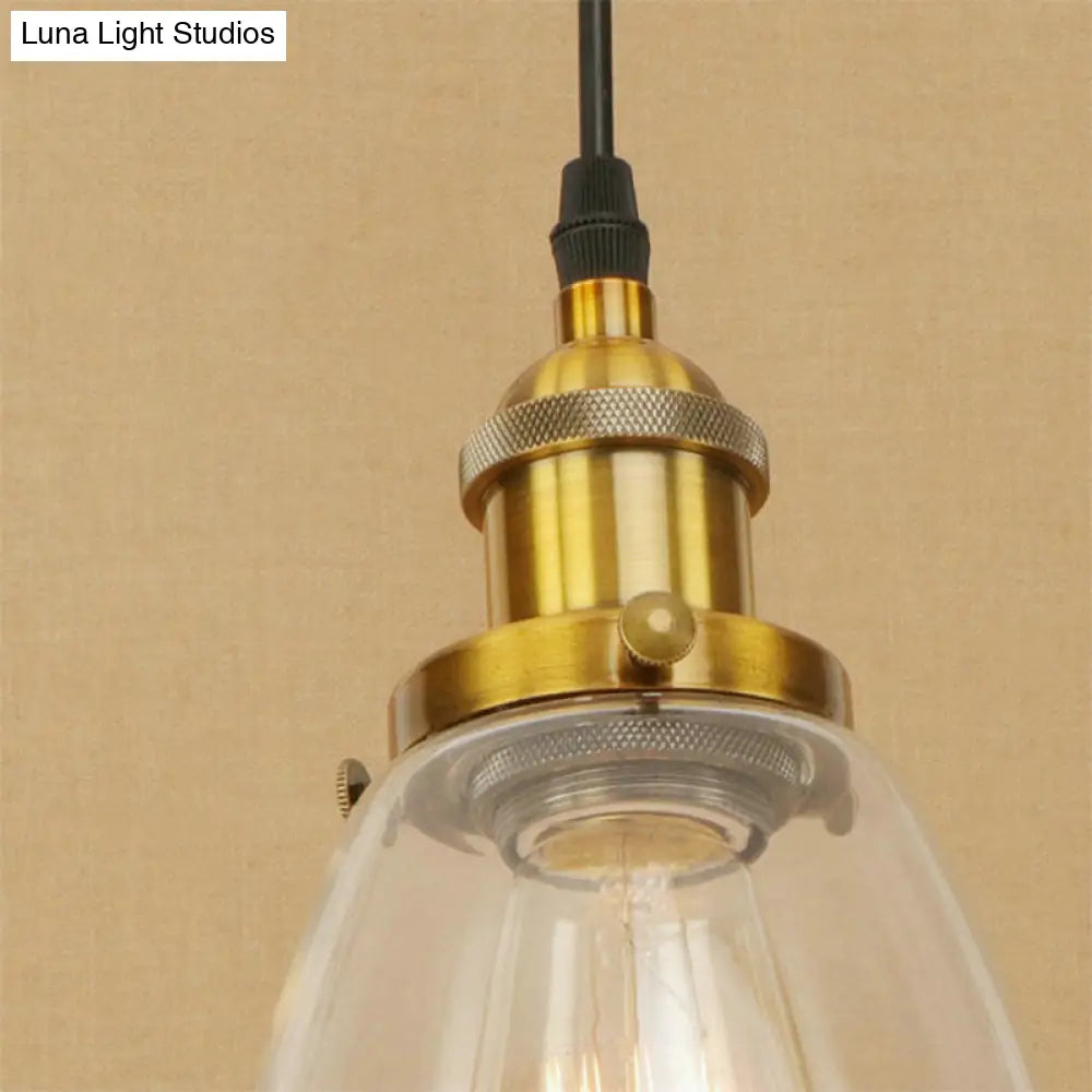Farmhouse 1 Light Brass/Copper Pendant Ceiling With Clear Glass Tapered Shade