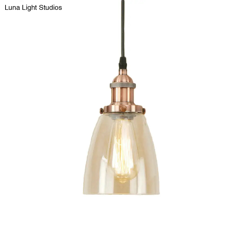 Farmhouse 1 Light Brass/Copper Pendant Ceiling With Clear Glass Tapered Shade