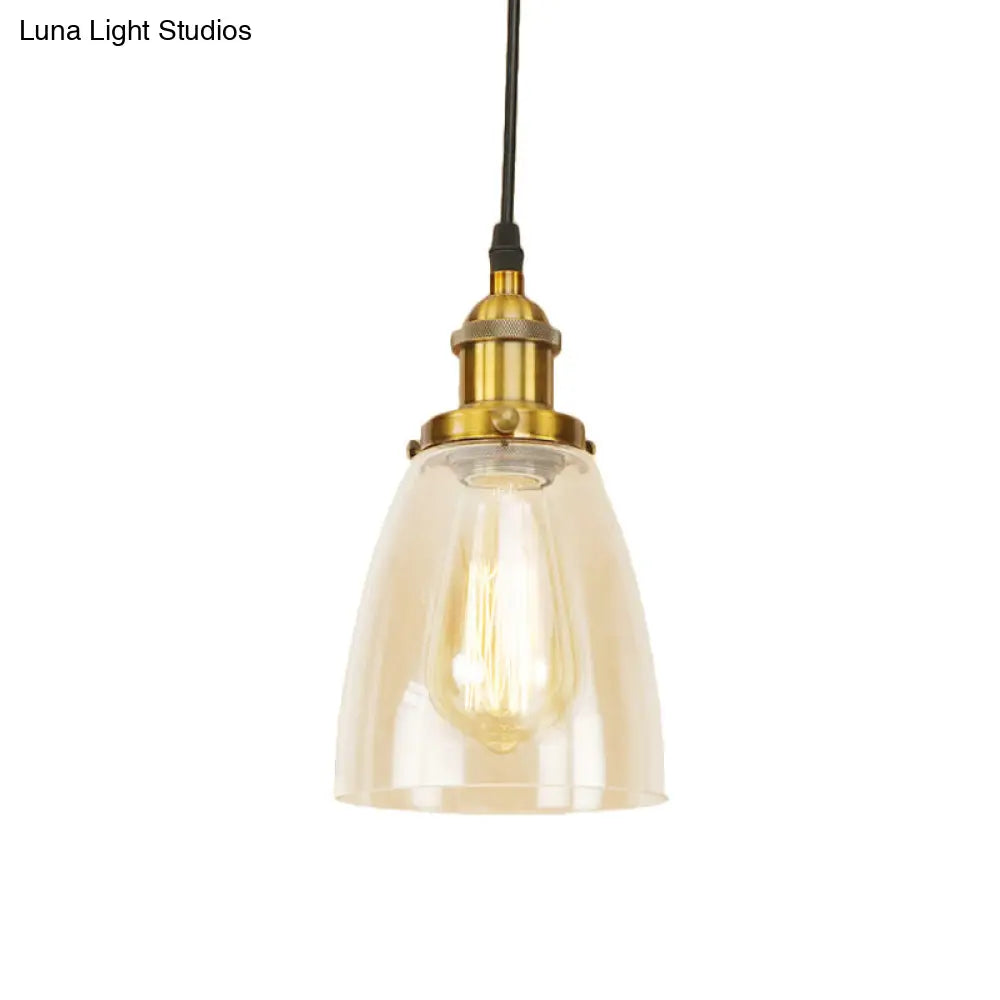 Farmhouse 1 Light Brass/Copper Pendant Ceiling With Clear Glass Tapered Shade
