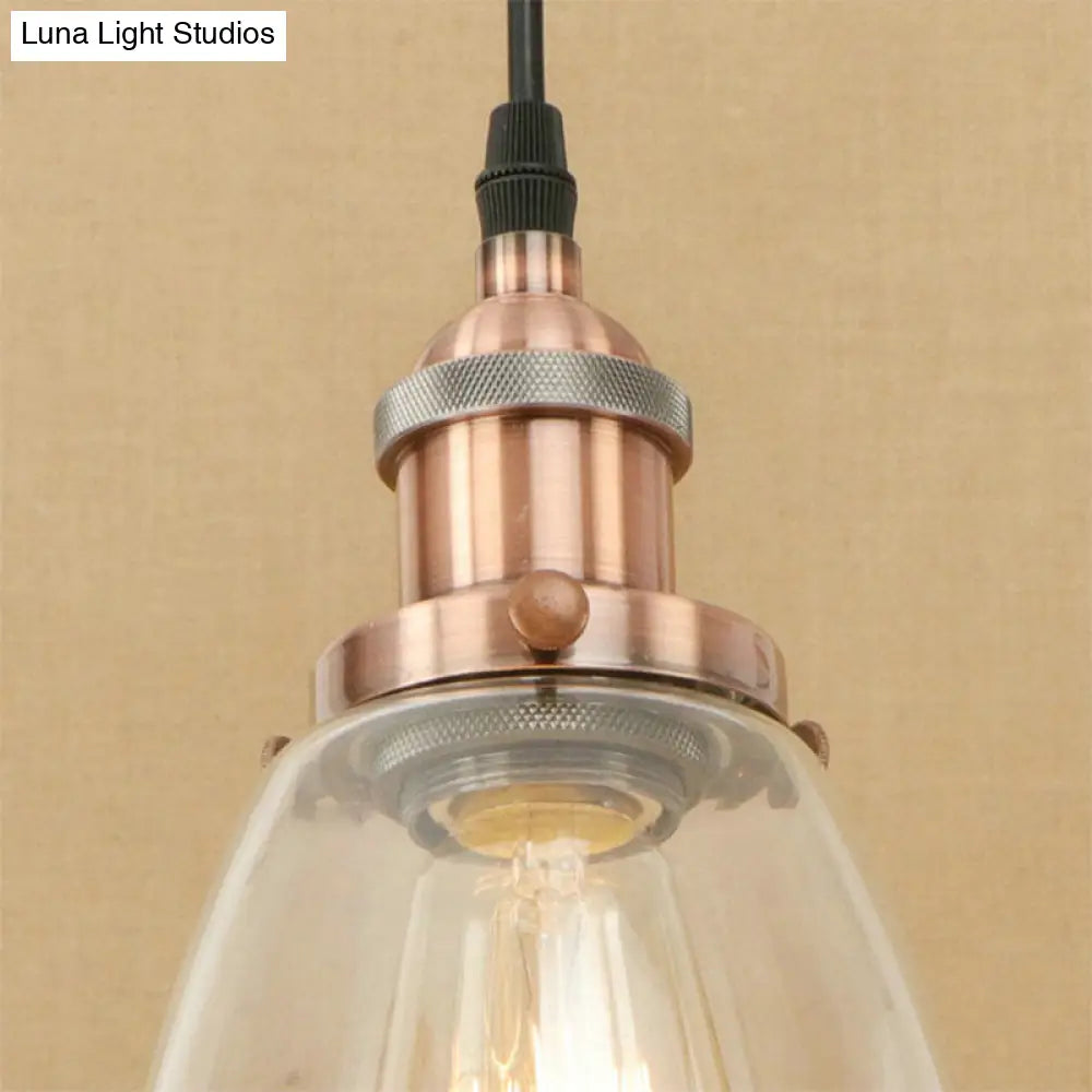 Farmhouse 1 Light Brass/Copper Pendant Ceiling With Clear Glass Tapered Shade