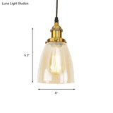 Farmhouse 1 Light Brass/Copper Pendant Ceiling With Clear Glass Tapered Shade