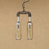 Farmhouse 2-Light Chandelier Pendant With Amber/Blue Glass Shades And Pipe Design Amber