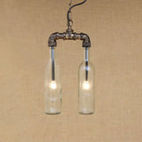 Farmhouse 2-Light Chandelier Pendant With Amber/Blue Glass Shades And Pipe Design Clear