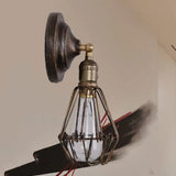 Farmhouse Antique Brass Wrought Iron Sconce - Stylish 1-Bulb Wire Cage Wall Lamp For Restaurants