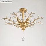 Farmhouse Beveled-Cut Crystal Chandelier - Twig Shape Ceiling Hang Lamp For Living Room