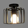 Farmhouse Black Metallic Semi Flush Ceiling Light With Cage Shade - Ideal For Bedroom 1 Head Drum
