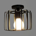 Farmhouse Black Metallic Semi Flush Ceiling Light With Cage Shade - Ideal For Bedroom 1 Head Drum