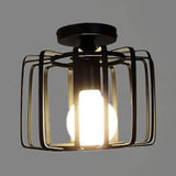 Farmhouse Black Metallic Semi Flush Ceiling Light With Cage Shade - Ideal For Bedroom 1 Head Drum