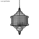 Farmhouse Black/Red/White Metal Lantern Pendant: 5-Bulb Cage Suspension Lighting Fixture For Dining