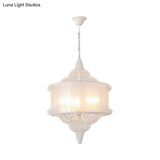 Farmhouse Black/Red/White Metal Lantern Pendant: 5-Bulb Cage Suspension Lighting Fixture For Dining