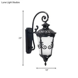 Farmhouse Black Wall Mounted Lamp With White Frosted Glass Urn Sconce - 1 Light Balcony