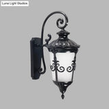 Farmhouse Black Wall Mounted Lamp With White Frosted Glass Urn Sconce - 1 Light Balcony