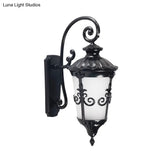 Farmhouse Black Wall Mounted Lamp With White Frosted Glass Urn Sconce - 1 Light Balcony