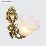 Farmhouse Bronze Wall Sconce With Frosted Glass - Corner Mount 1-Light