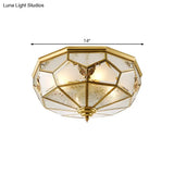 Farmhouse Ceiling Mounted Flush Light Fixture Cream Glass Brass Domed 3/4 Bulbs 14’/18’ Wide