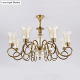 Farmhouse Chandelier Lamp: Bell Clear Glass Brass Suspension Lighting With Metal Arm - 3/6/8 Lights