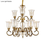 Farmhouse Chandelier Lamp: Bell Clear Glass Brass Suspension Lighting With Metal Arm - 3/6/8 Lights