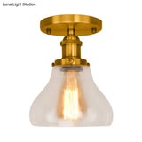 Farmhouse Cone Clear Glass Ceiling Lighting Fixture - Single Bulb Semi Flush Mount In