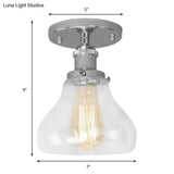 Farmhouse Cone Clear Glass Ceiling Lighting Fixture - Single Bulb Semi Flush Mount In