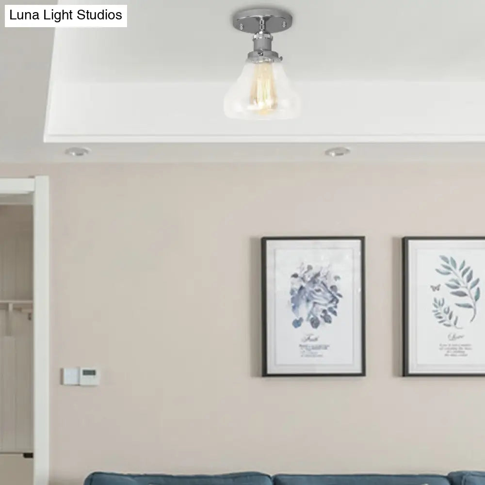 Farmhouse Cone Clear Glass Ceiling Lighting Fixture - Single Bulb Semi Flush Mount In