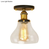 Farmhouse Cone Clear Glass Ceiling Lighting Fixture - Single Bulb Semi Flush Mount In