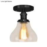 Farmhouse Cone Clear Glass Ceiling Lighting Fixture - Single Bulb Semi Flush Mount In