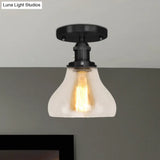 Farmhouse Cone Clear Glass Ceiling Lighting Fixture - Single Bulb Semi Flush Mount In
