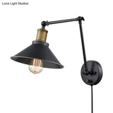 Farmhouse Cone Metal Wall Light - Swing Arm Mounted Lamp (1 Head) Black With/Without Plug