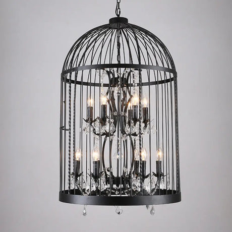 Farmhouse Crystal Pendant Light For Restaurant Ceiling Chandelier 12 / Black