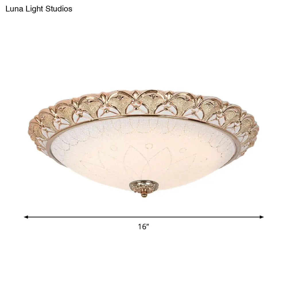 Farmhouse Dome Flush Light Fixture - Cream Glass Led Mount Ceiling Lamp In Gold (14’/16’/20’)