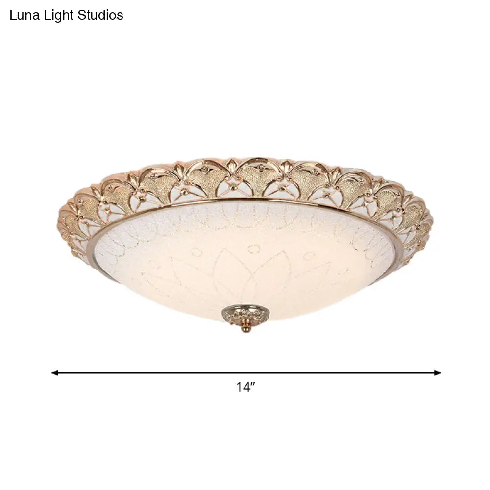 Farmhouse Dome Flush Light Fixture - Cream Glass Led Mount Ceiling Lamp In Gold (14’/16’/20’)