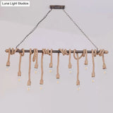 Farmhouse Exposed Bulb Pendant Light With Wood Hemp Rope - Ideal For Restaurants