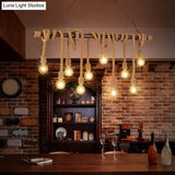 Farmhouse Exposed Bulb Pendant Light With Wood Hemp Rope - Ideal For Restaurants