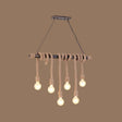 Farmhouse Exposed Bulb Pendant Light With Wood Hemp Rope - Ideal For Restaurants 6 /