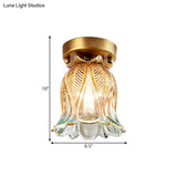 Farmhouse Flower Lattice Brass Flush Mount Ceiling Lamp With Clear Glass
