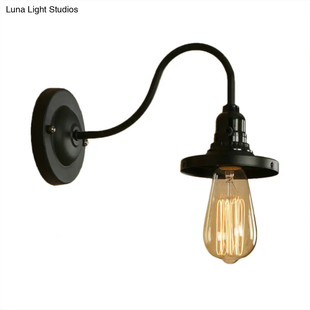 Farmhouse Gooseneck Arm Dining Room Wall Sconce - Black Finish Lighting With Bare Bulb