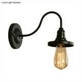 Farmhouse Gooseneck Arm Dining Room Wall Sconce - Black Finish Lighting With Bare Bulb