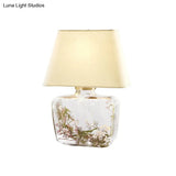 Farmhouse Jar Table Lamp: Clear Glass Night Light With White Fabric Shade