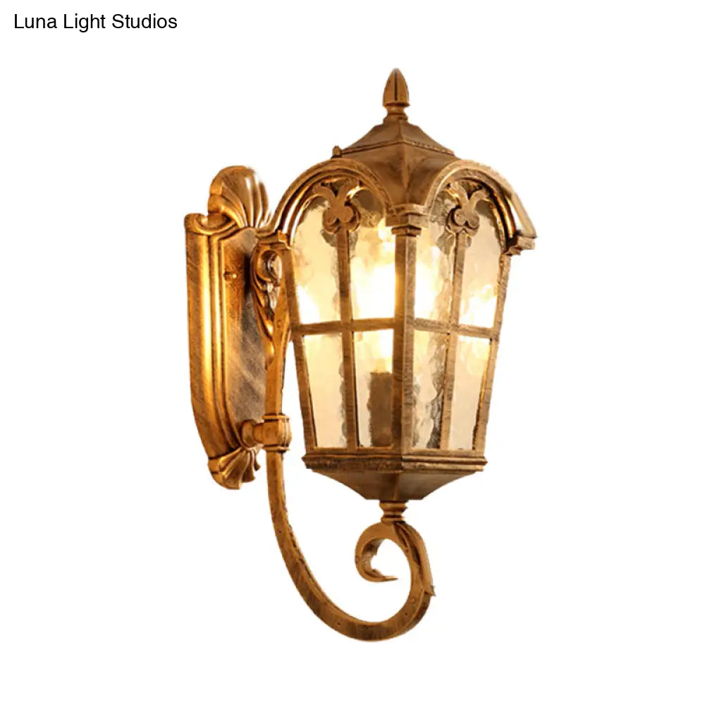 Farmhouse Lantern Sconce Lamp With Water Glass Shade: Black/Brass Wall Light Fixture